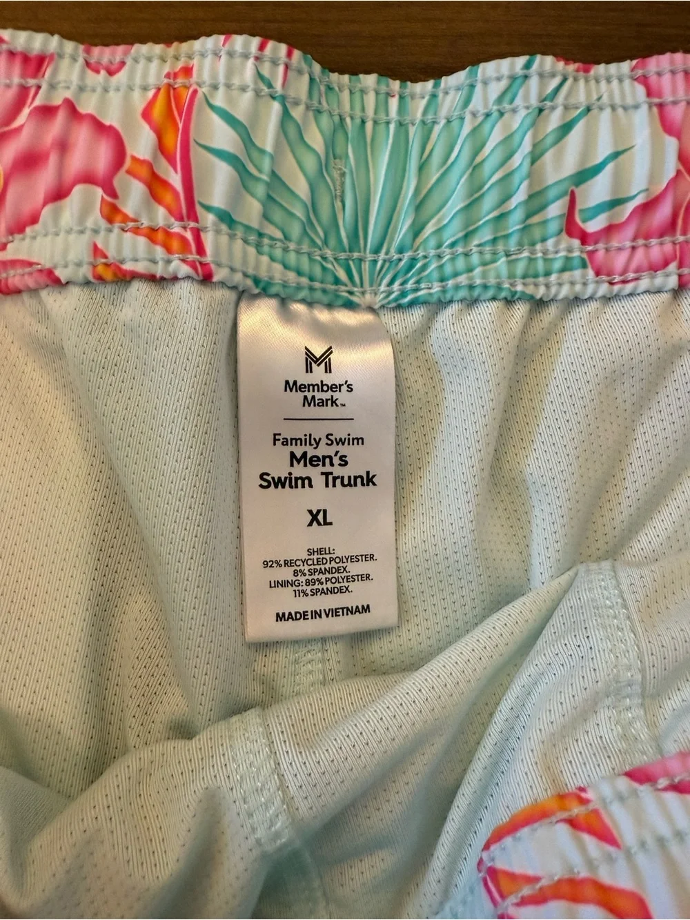 Floral Pink & Teal Men’s Elastic Waist Swim Shorts